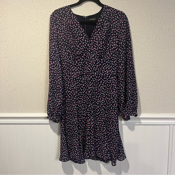Lauren Ralph Lauren Georgette French Navy Pink Floral Fit and Flare Dress size 2 - Picture 6 of 16